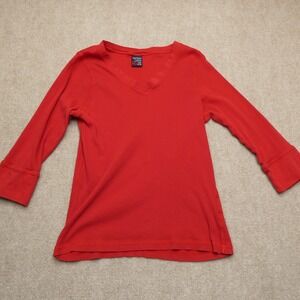 Nautica Shirt Womens XL Ribbed Cotton 3/4 Sleeve Thermal Stretch Red